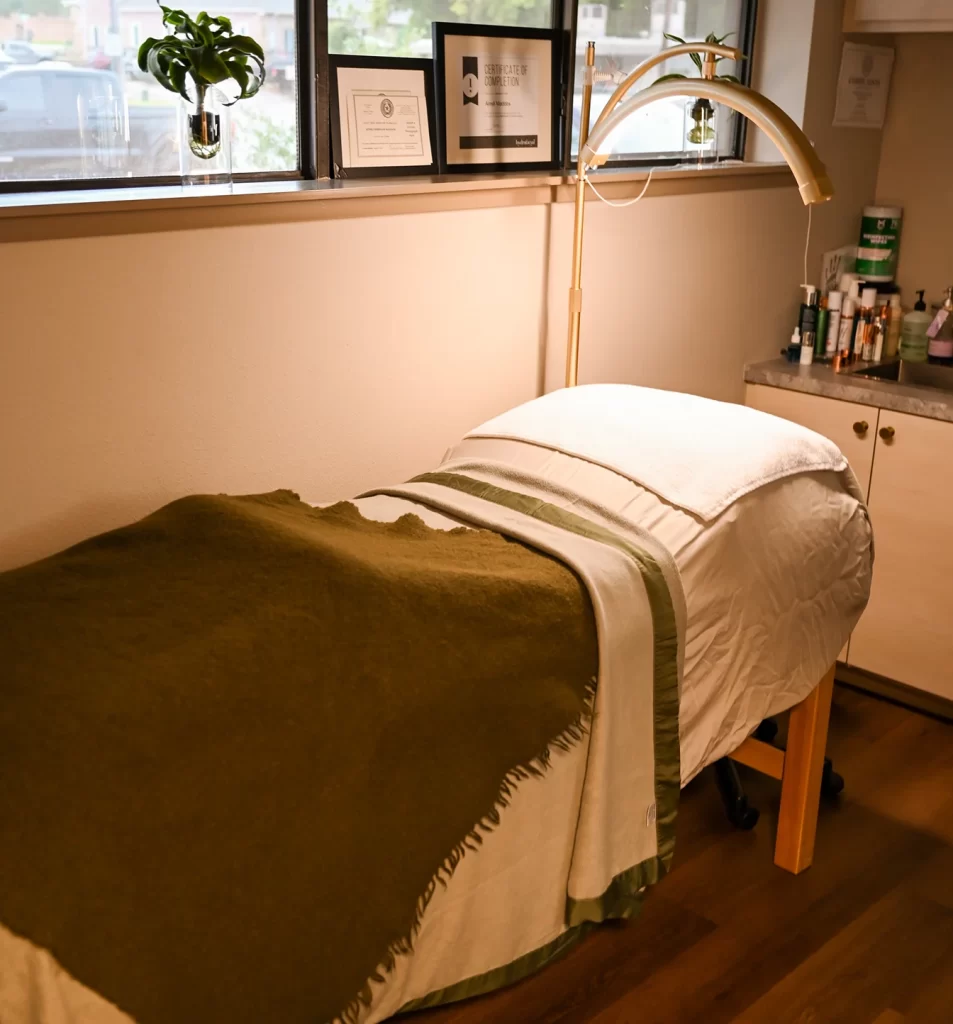 Treatment room with massage table at the Longview, TX location